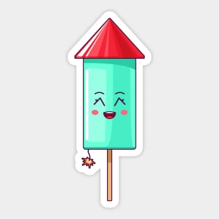 Cartoon Kawaii Firework Rocket with Grinning Face Sticker